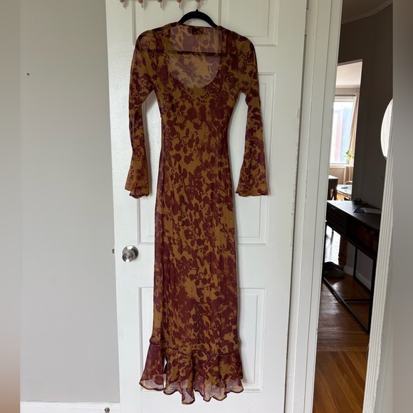 ASOS Burgundy and Mustard Floral Long Sleeve Dress - Picture 3 of 6